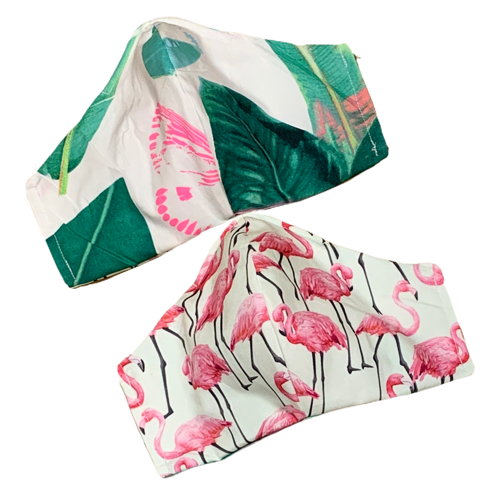 Mask - Fluro Palms / Pink Flamingos Reversible